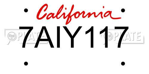 7AIY117 California License Plate
