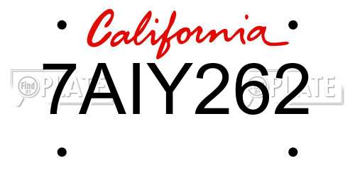 7AIY262 California License Plate