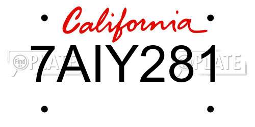 7AIY281 California License Plate