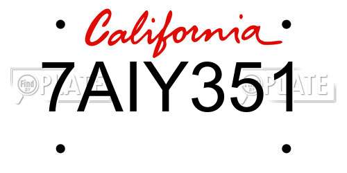 7AIY351 California License Plate