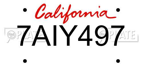 7AIY497 California License Plate