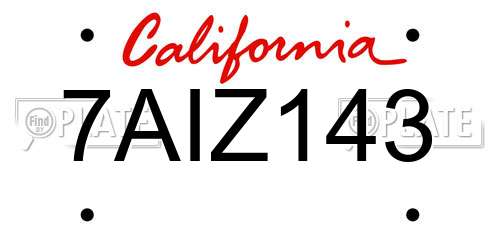 7AIZ143 California License Plate
