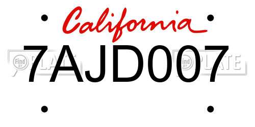 7AJD007 California License Plate