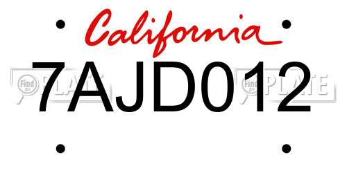 7AJD012 California License Plate