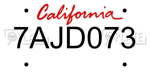 7AJD073 California License Plate