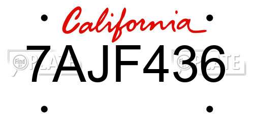 7AJF436 California License Plate