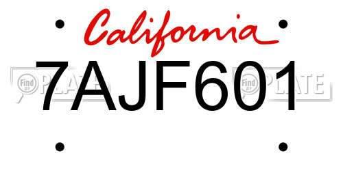 7AJF601 California License Plate