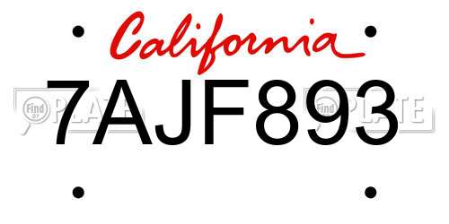 7AJF893 California License Plate