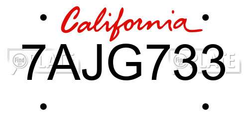 7AJG733 California License Plate