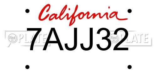 7AJJ32 California License Plate