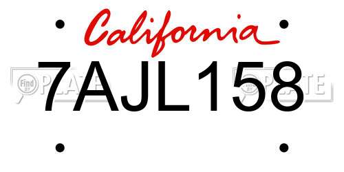 7AJL158 California License Plate