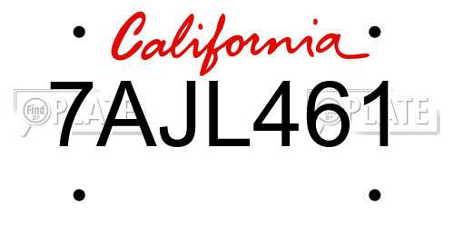 7AJL461 California License Plate