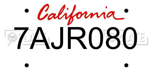7AJR080 California License Plate