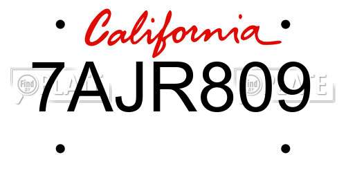 7AJR809 California License Plate