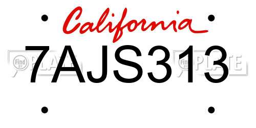 7AJS313 California License Plate