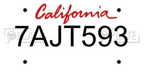 7AJT593 California License Plate