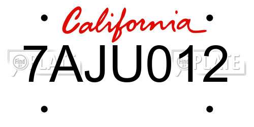 7AJU012 California License Plate