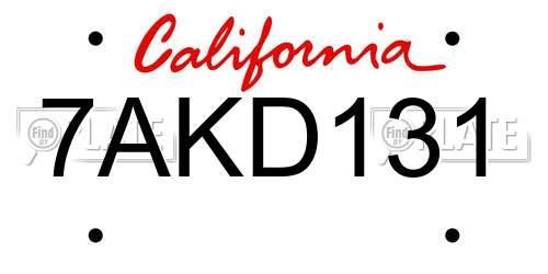 7AKD131 California License Plate