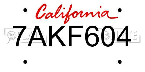7AKF604 California License Plate
