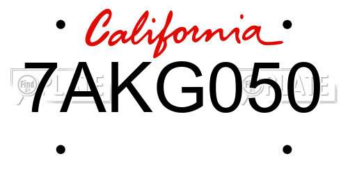 7AKG050 California License Plate