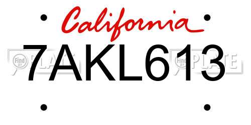 7AKL613 California License Plate