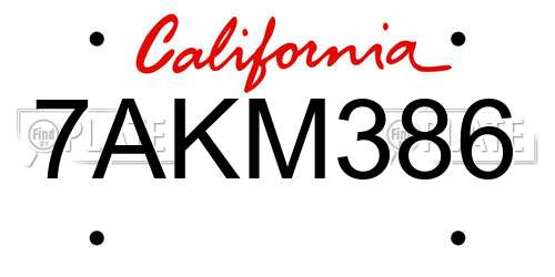 7AKM386 California License Plate