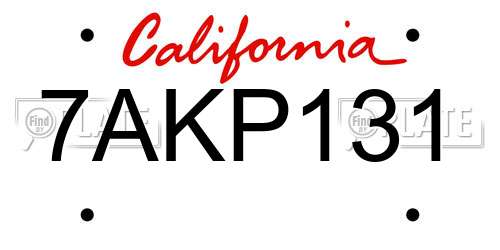 7AKP131 California License Plate