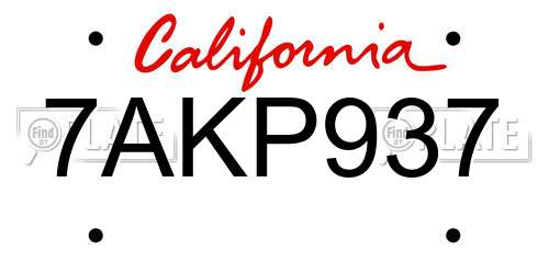 7AKP937 California License Plate