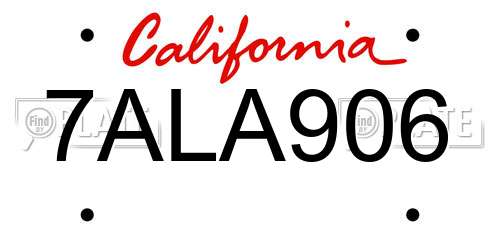7ALA906 California License Plate