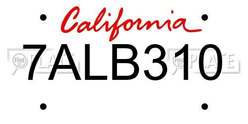 7ALB310 California License Plate