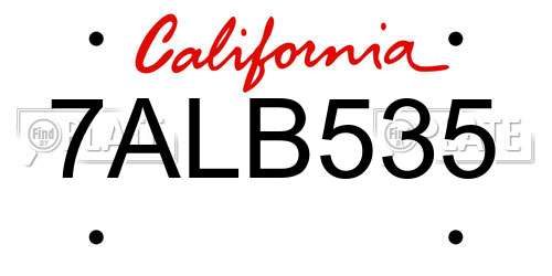 7ALB535 California License Plate