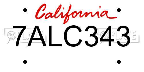 7ALC343 California License Plate