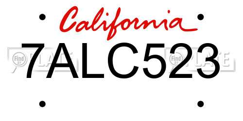 7ALC523 California License Plate