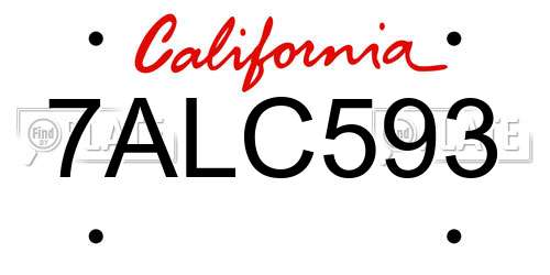 7ALC593 California License Plate