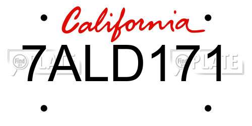 7ALD171 California License Plate