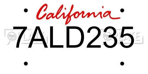 7ALD235 California License Plate