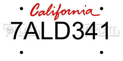 7ALD341 California License Plate