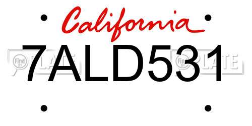 7ALD531 California License Plate