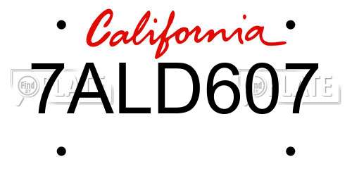 7ALD607 California License Plate