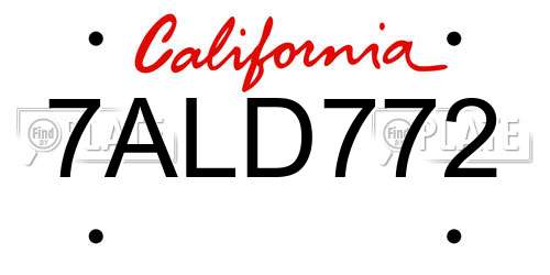 7ALD772 California License Plate