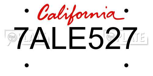 7ALE527 California License Plate
