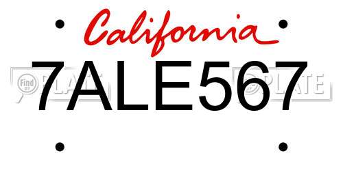 7ALE567 California License Plate