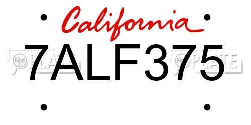 7ALF375 California License Plate