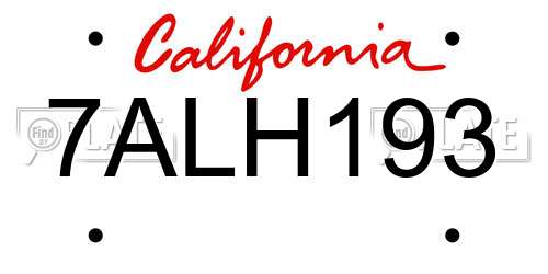 7ALH193 California License Plate