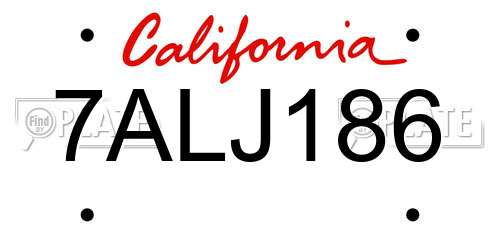 7ALJ186 California License Plate