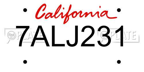 7ALJ231 California License Plate