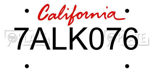 7ALK076 California License Plate