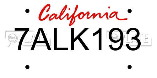 7ALK193 California License Plate