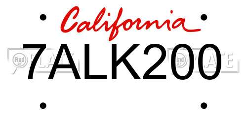 7ALK200 California License Plate