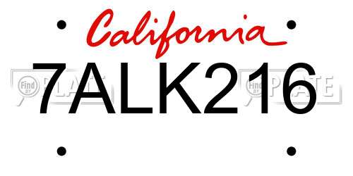 7ALK216 California License Plate